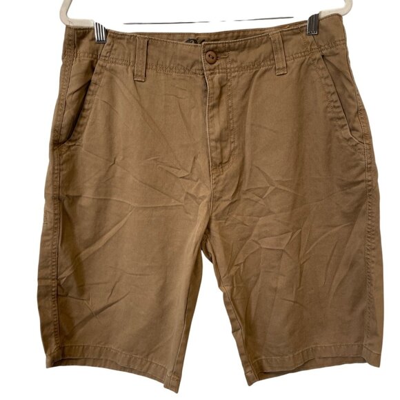 Plugg Chino Shorts Size 34 Khaki 100% Cotton Double Button Back Pockets Golf Tan - Picture 1 of 5